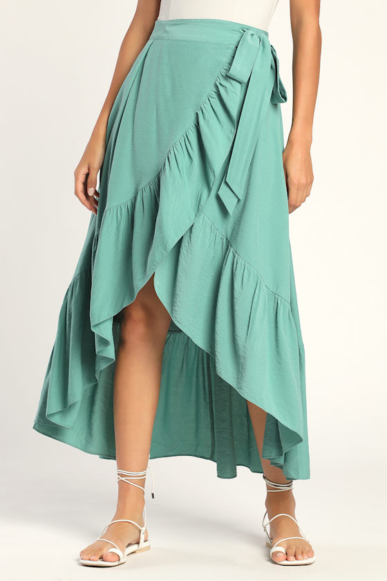 Always Exceptional Teal Ruffled High-Low Wrap Skirt 2