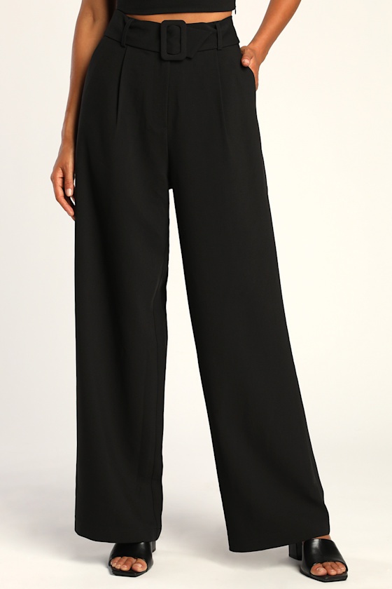 Dress It Up Black Belted High-Waisted Wide Leg Pants 2