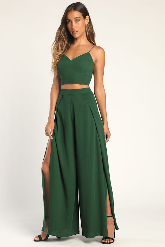 2Piece Green Jumpsuit TwoPiece Jumpsuit LaceUp Jumpsuit Lulus