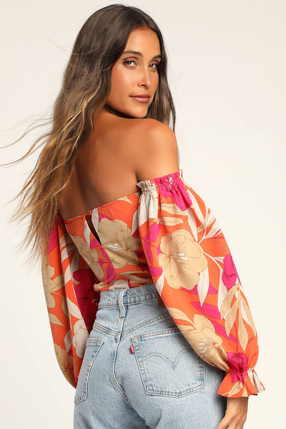 Bring the Blossom Red Floral Print Off-the-Shoulder Bodysuit 3
