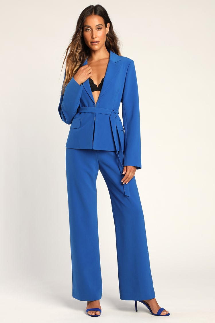 In The Style x Lorna Luxe fitted blazer in blue - part of a set-Blues