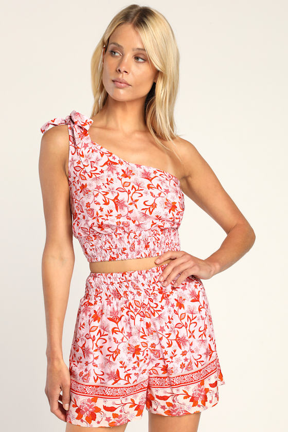 Just Believe Pink Multi Print One-Shoulder Two-Piece Romper 9