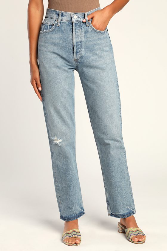 パンツ AGOLDE 90S High Rise Straight Denim Pants Light Blue A069D11 90's Pinch Waist High Rise Straight in Navigate – AGOLDE