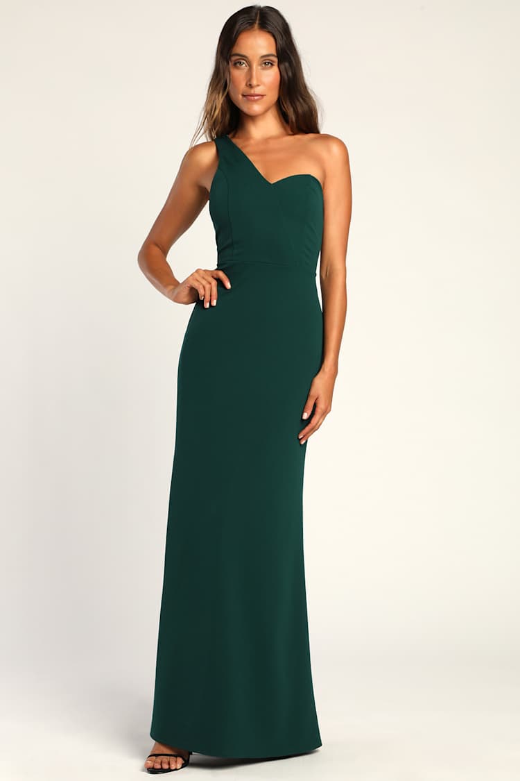 Hunter Green Maxi Dress - Green Mermaid Gown - One-Shoulder Gown - Lulus