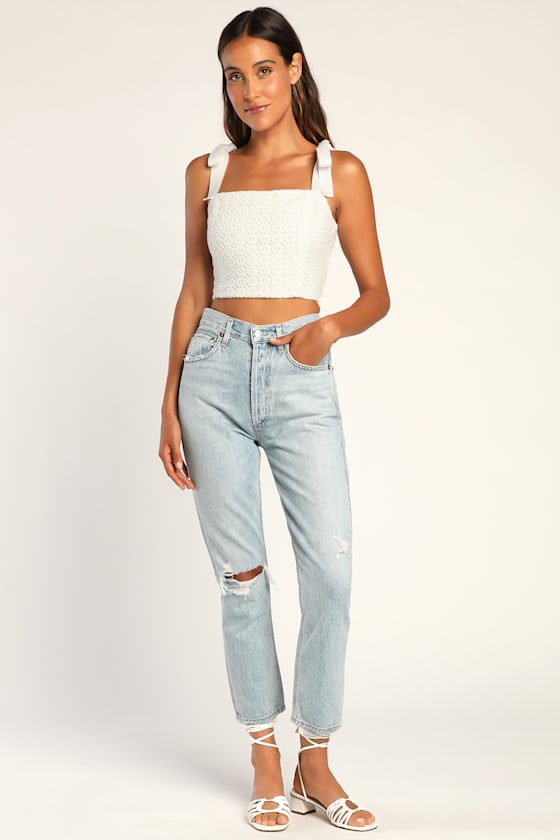 Embrace the Lace Ivory Tie-Strap Sleeveless Lace Crop Top 2