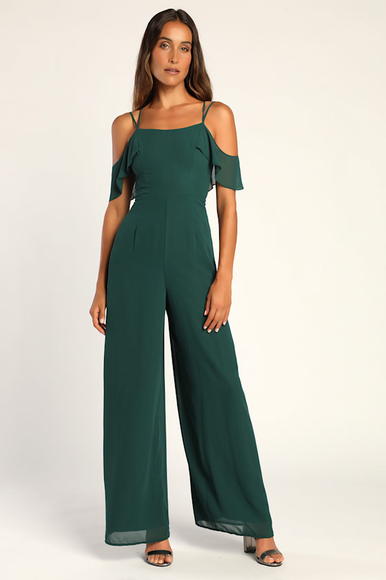 Regal Beauty Hunter Green Cold Shoulder Wide-Leg Jumpsuit 2