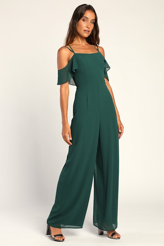 Regal Beauty Hunter Green Cold Shoulder Wide-Leg Jumpsuit 4
