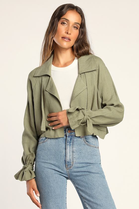 Positively Chic Olive Green Cropped Blazer 1