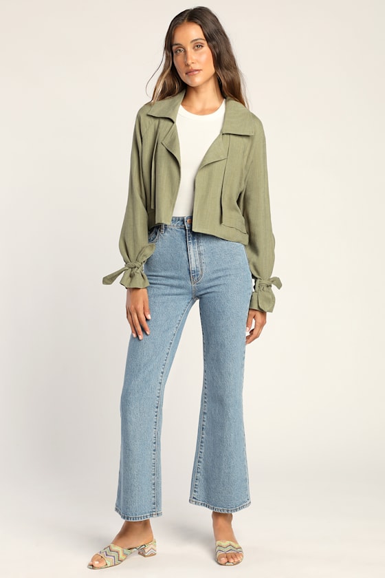 Positively Chic Olive Green Cropped Blazer 2