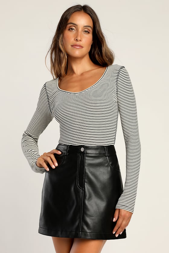 Feels Like Fall Black Vegan Leather Mini Skirt 1