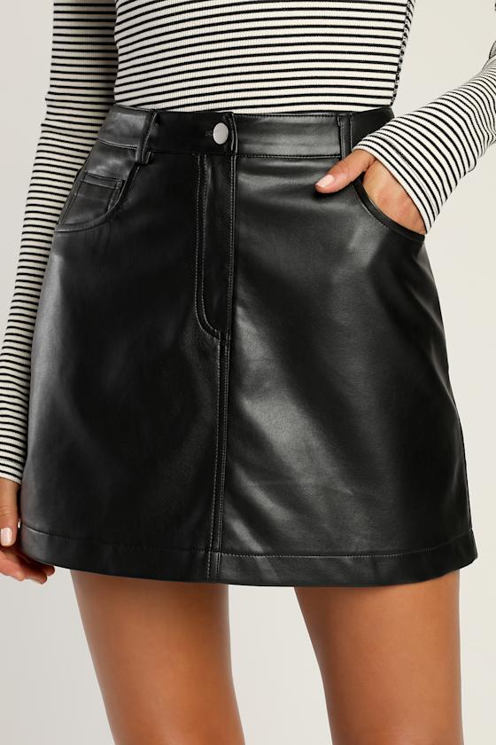 Feels Like Fall Black Vegan Leather Mini Skirt 2