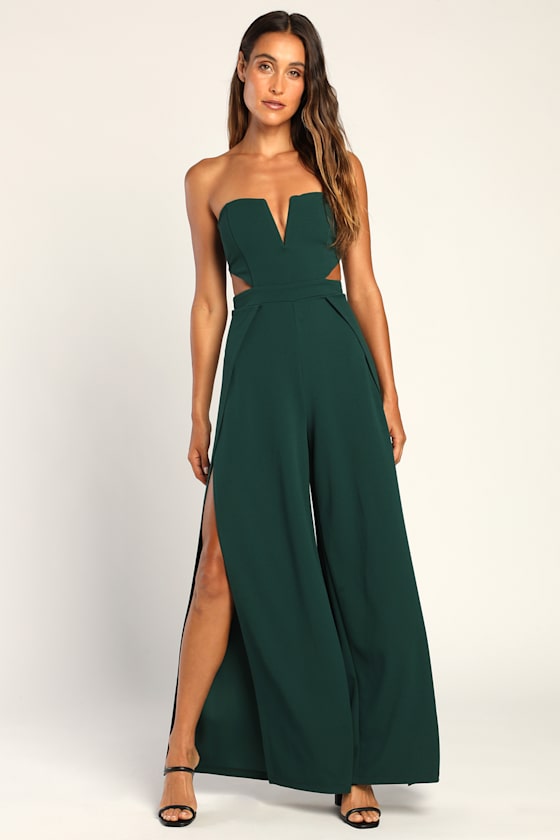 Make Your Statement Emerald Strapless Cutout Wide-Leg Jumpsuit 1