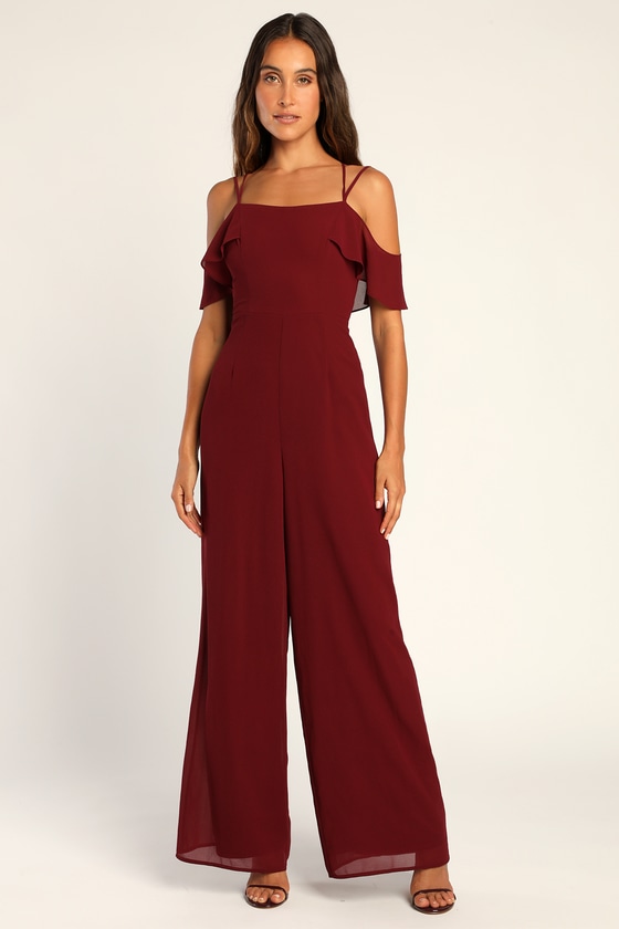 Wine Red Jumpsuit - Cold Shoulder Jumpsuit - Backless Jumpsuit - Lulus