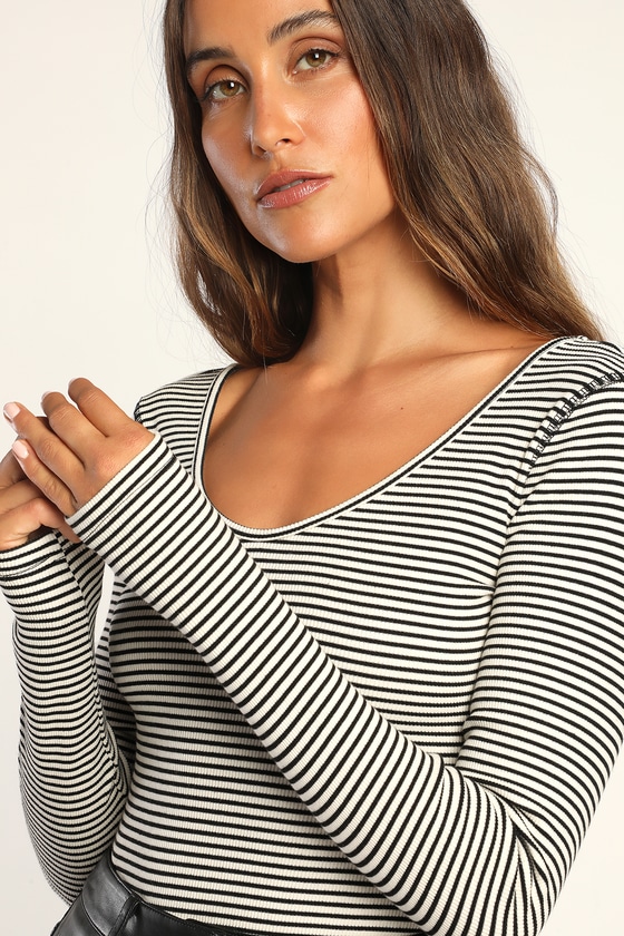 Black and White Striped Top - Long Sleeve Top - Scoop Neck Top - Lulus