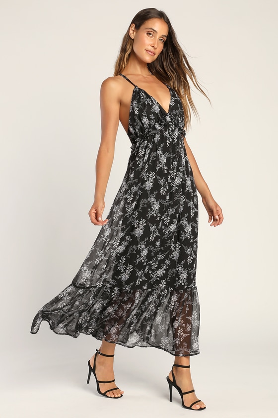 lulus floral tiered ruffle chiffon dress