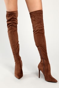 Natiee Taupe Suede Pointed-Toe Over-the-Knee Boots