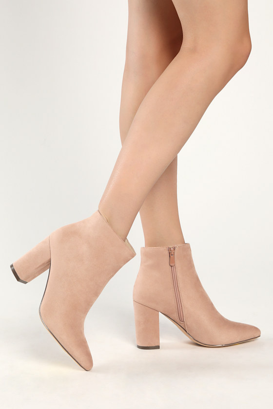 Ottava Light Nude Suede High Heel Booties 1