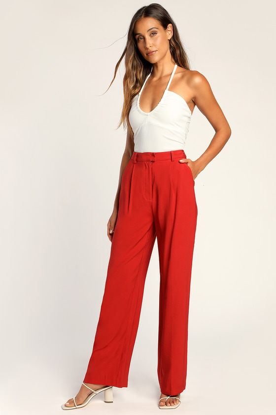 Rust Red Trousers - Wide-Leg Pants - Pleated Trouser Pants - Lulus