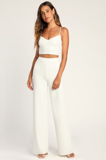 Devoted to Me Ivory Wide-Leg Two-Piece Jumpsuit