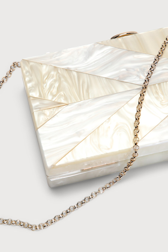 Glamorous Glow Ivory Pearly Lucite Box Clutch 5