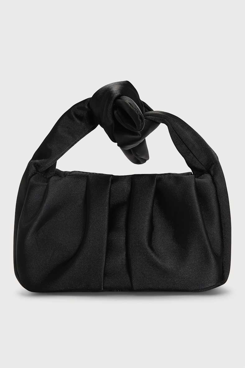 Essential Style Black Satin Knot Handle Clutch Bag