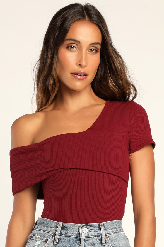 My Charming Ways Burgundy Ribbed One Shoulder Bodysuit