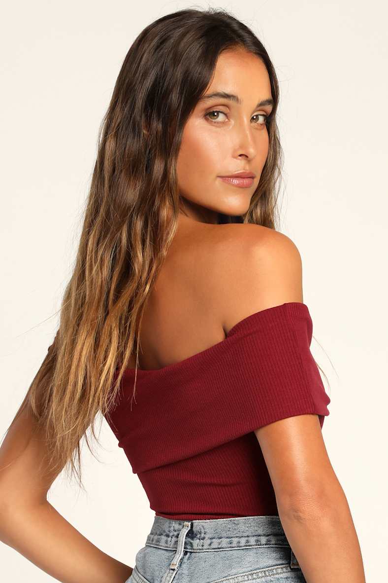 My Charming Ways Burgundy Ribbed One Shoulder Bodysuit