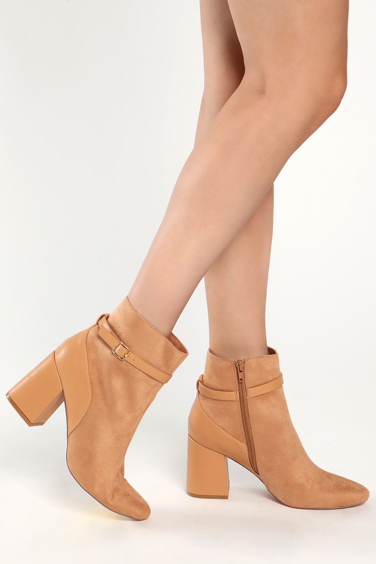 camel heeled ankle boots