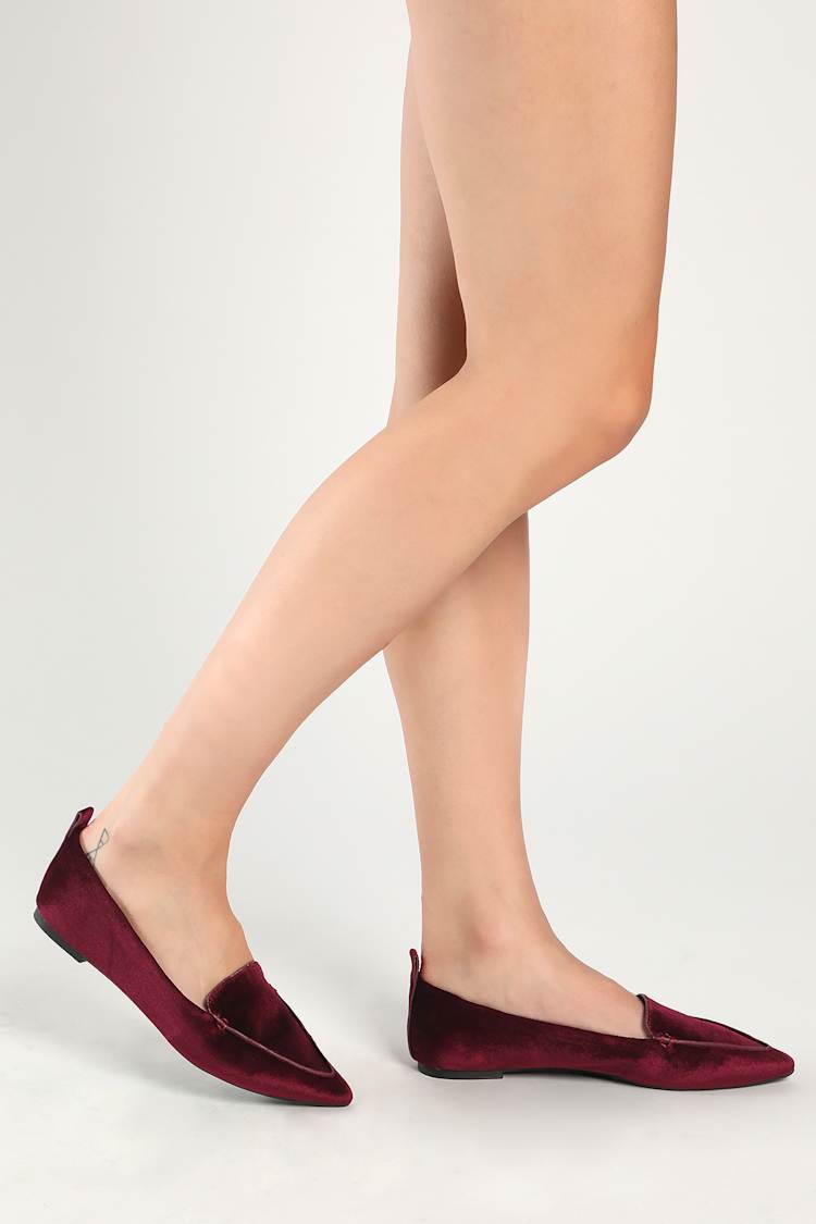 red velvet flat shoes