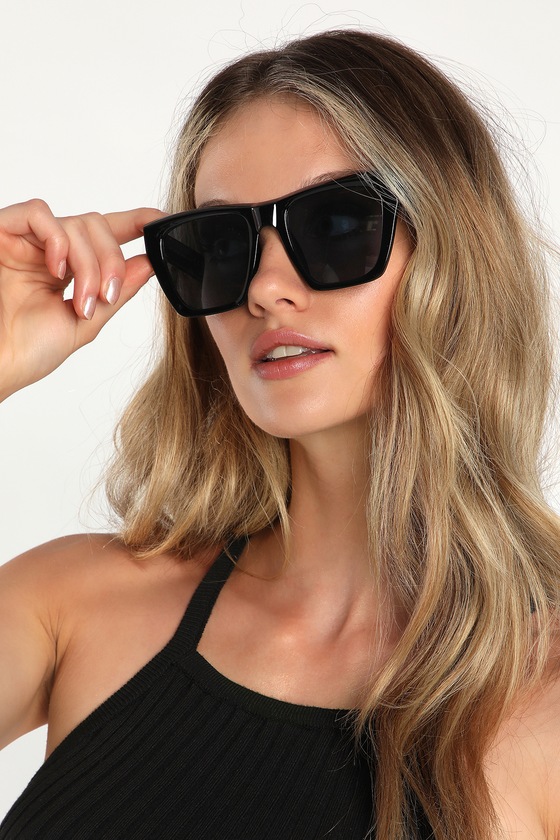 Chunky Sunglasses Black Oversized Sunnies Square Sunglasses Lulus