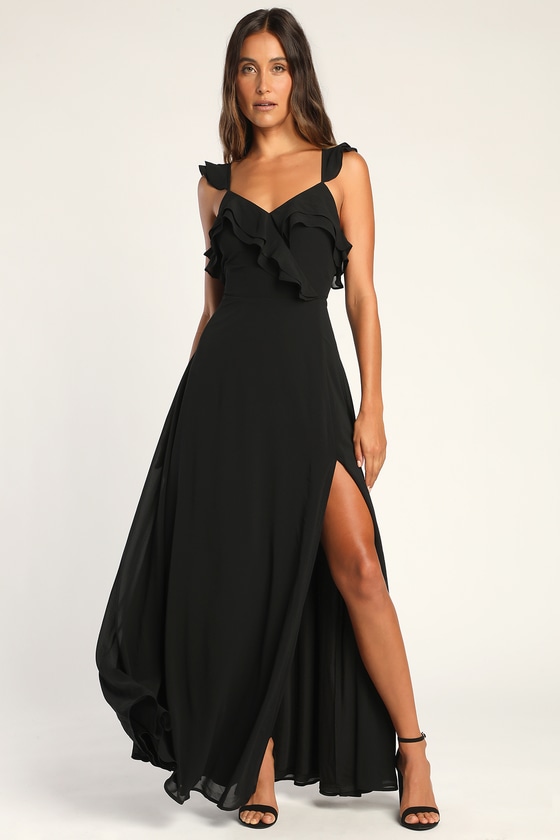 Black Dress - Ruffled Maxi Dress - Sleeveless Bridesmaid Dress - Lulus