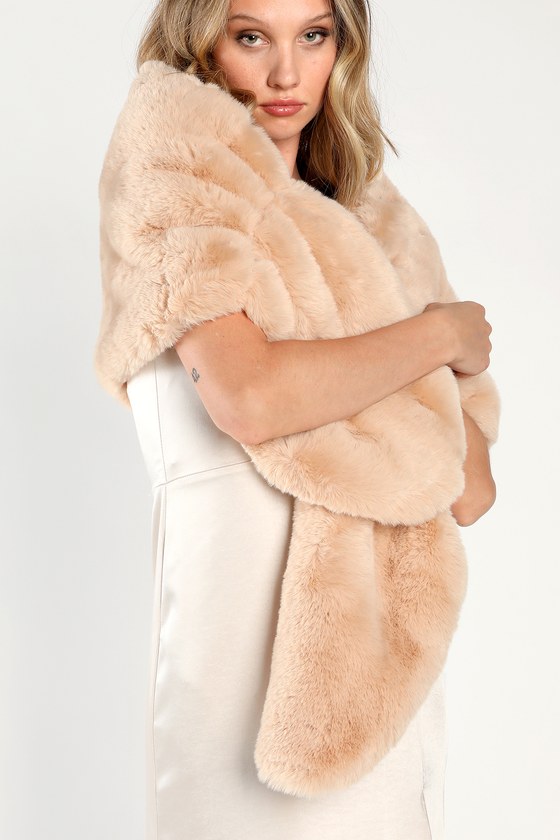 Beige Faux Fur Stole - Tan Stole - Faux Fur Wrap - Bridal Stole - Lulus