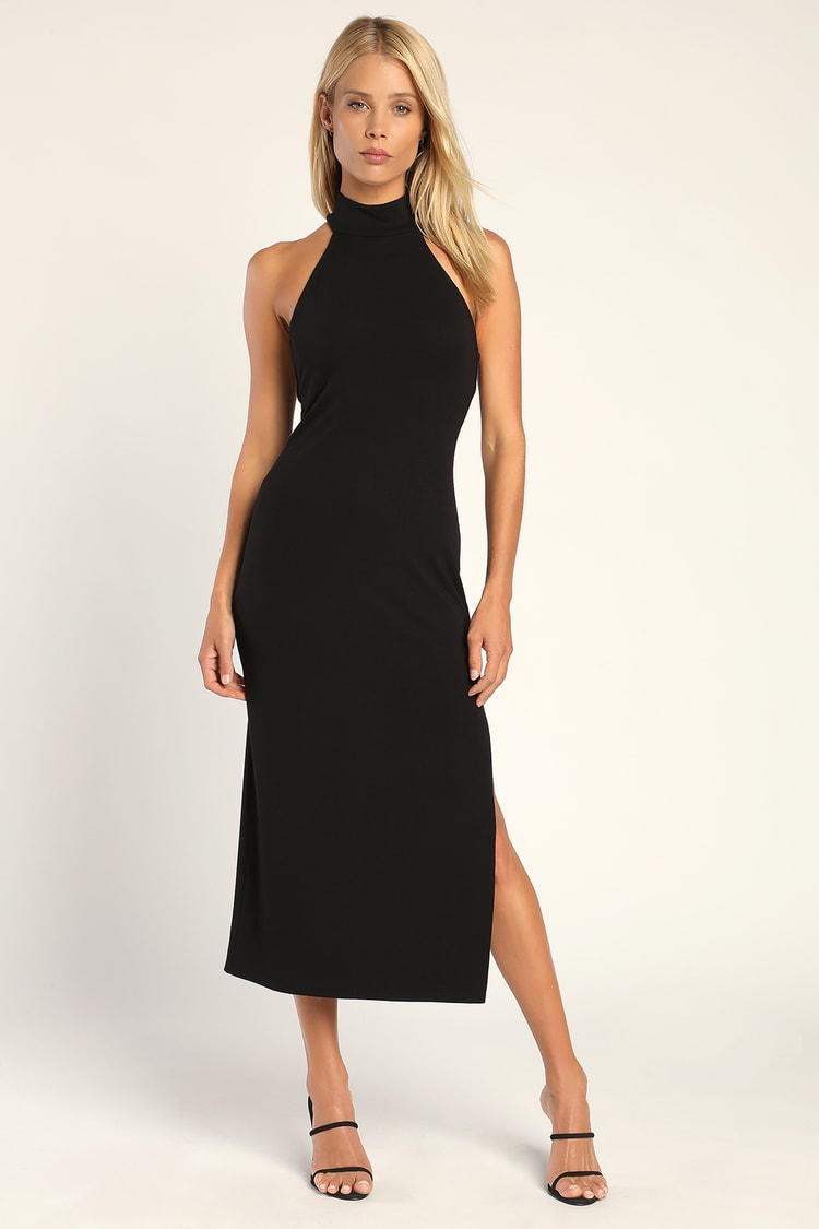 Black Halter Dress - Chic Dress - Midi Cocktail Dress - Lulus