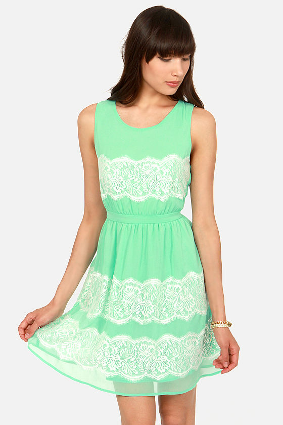 Laced Call Mint Green Lace Dress