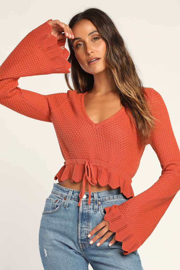 Rust Orange Sweater Top - Knit Top - Long Sleeve Top - Lulus