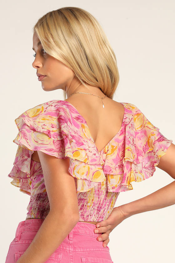 Live and Love Lemon Print Tiered Ruffled Button-Front Top 6