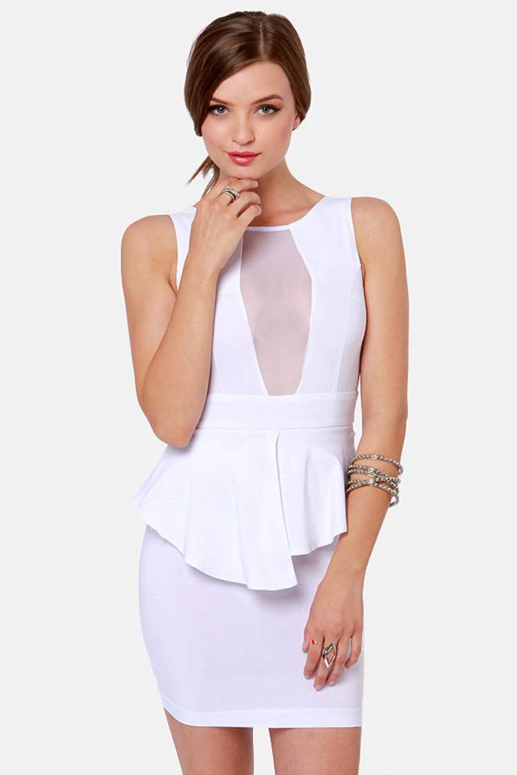 open lace back dress PRINCESS PEPLUM MINI DRESS IN WHITE – AKIRA main image 1