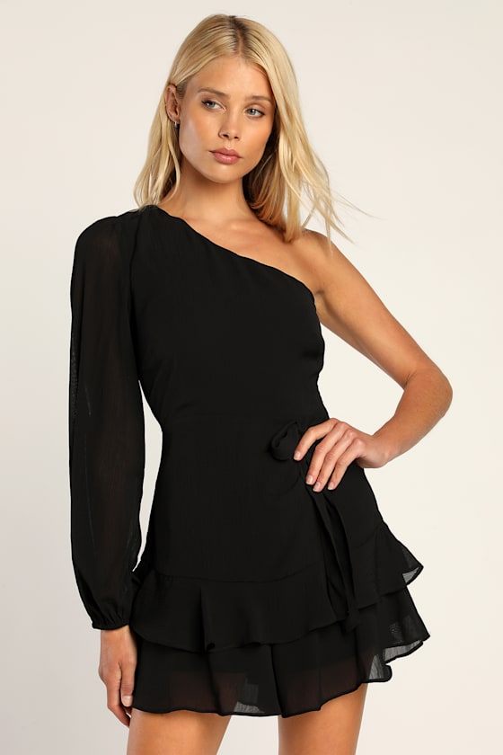 Black Romper OneShoulder Romper Black Ruffled Romper Lulus