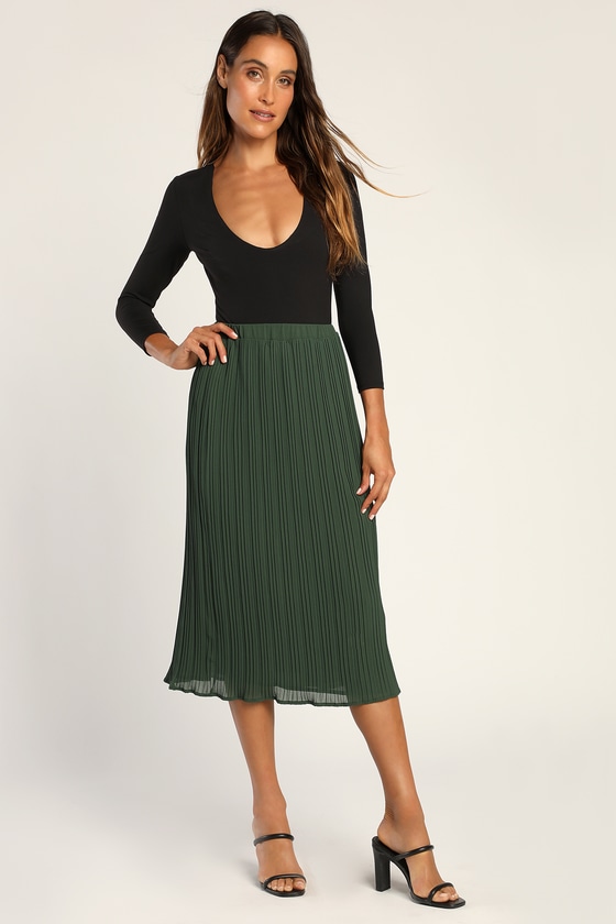 Green Skirt - A-Line Midi Skirt - Pleated Skirt - Lulus