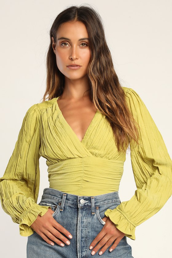 Lime Green Top - Crinkled Pleated Top - Cute Crinkled Blouse - Lulus
