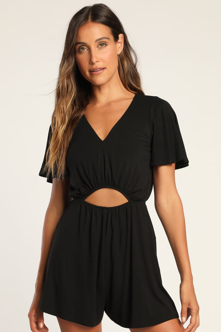 Down to Lounge Black Cutout Short Sleeve Romper
