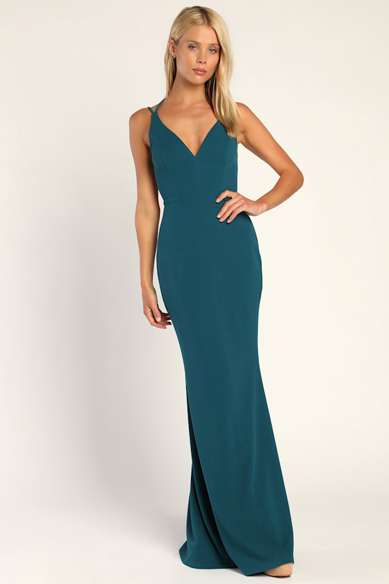 All this Allure Teal Strappy Backless Mermaid Maxi Dress 2