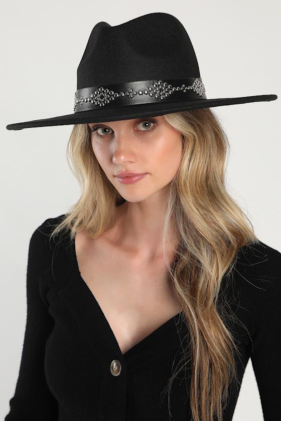 Desert Date Black Studded Fedora Hat 5