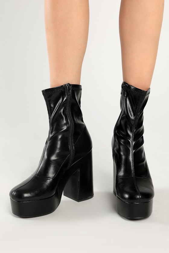 Trendy Retro Black And White Platform Mid Calf Boots main image 0