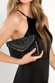 Made of Class Black and Silver Sequin Beaded Clutch
