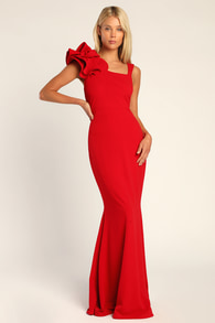 Lucette Red Sleeveless Ruffled Mermaid Maxi Dress