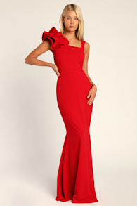 Lucette Red Sleeveless Ruffled Mermaid Maxi Dress 1