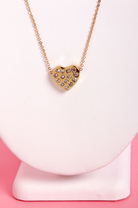 Pretty Gold Necklace Heart Necklace Rhinestone Necklace 12.00