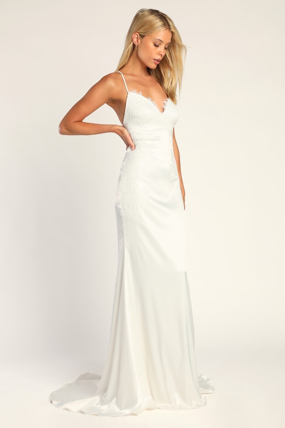 Sexy White Maxi - Lace-Up Maxi Dress - Satin Maxi - Lace Maxi - Lulus