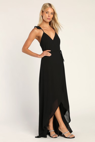Here's to Us Black High-Low Wrap Dress